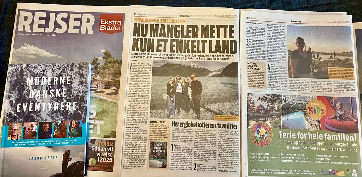 Ekstra Bladet. Rejsetillæg 26.12.2024. Hun vil besøge alle verdens lande. Nu mangler Mette kun et enkelt land.